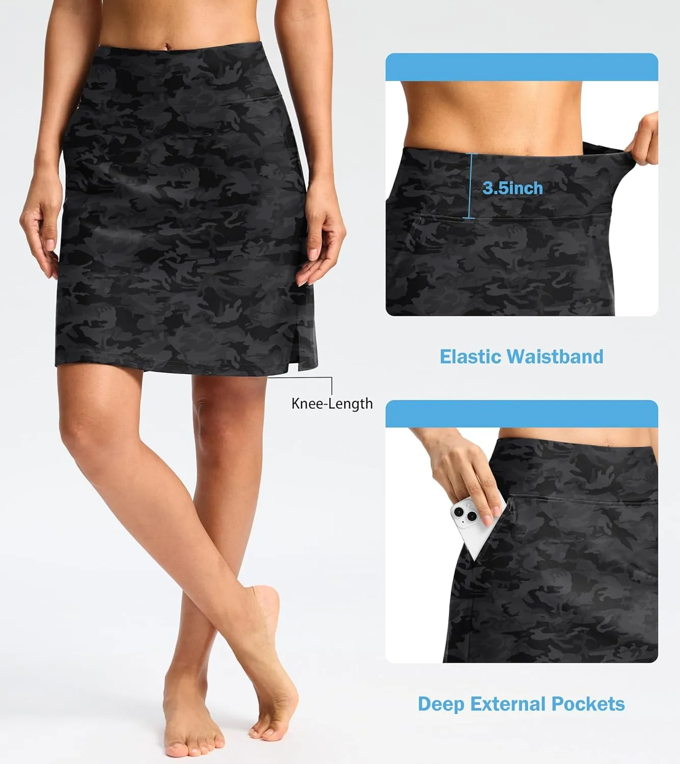 Viodia Women's 20" Long Swim Skirt Skort High Waisted Modest Bathing Suit Swimsuit Bottoms Beach Tankini Bikini with Skirt