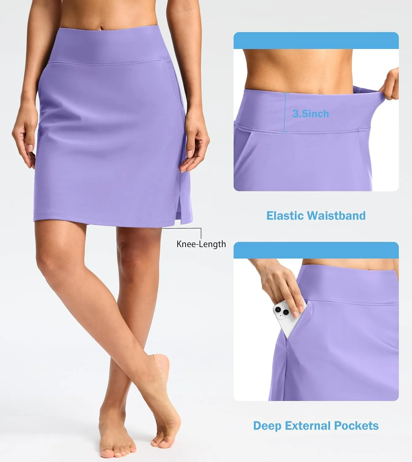 Viodia Women's 20" Long Swim Skirt Skort High Waisted Modest Bathing Suit Swimsuit Bottoms Beach Tankini Bikini with Skirt