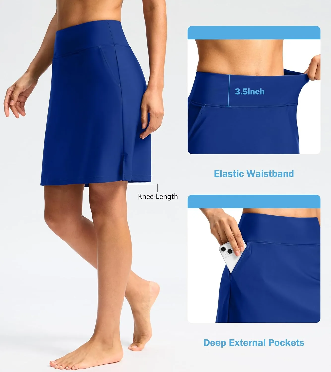 Viodia Women's 20" Long Swim Skirt Skort High Waisted Modest Bathing Suit Swimsuit Bottoms Beach Tankini Bikini with Skirt