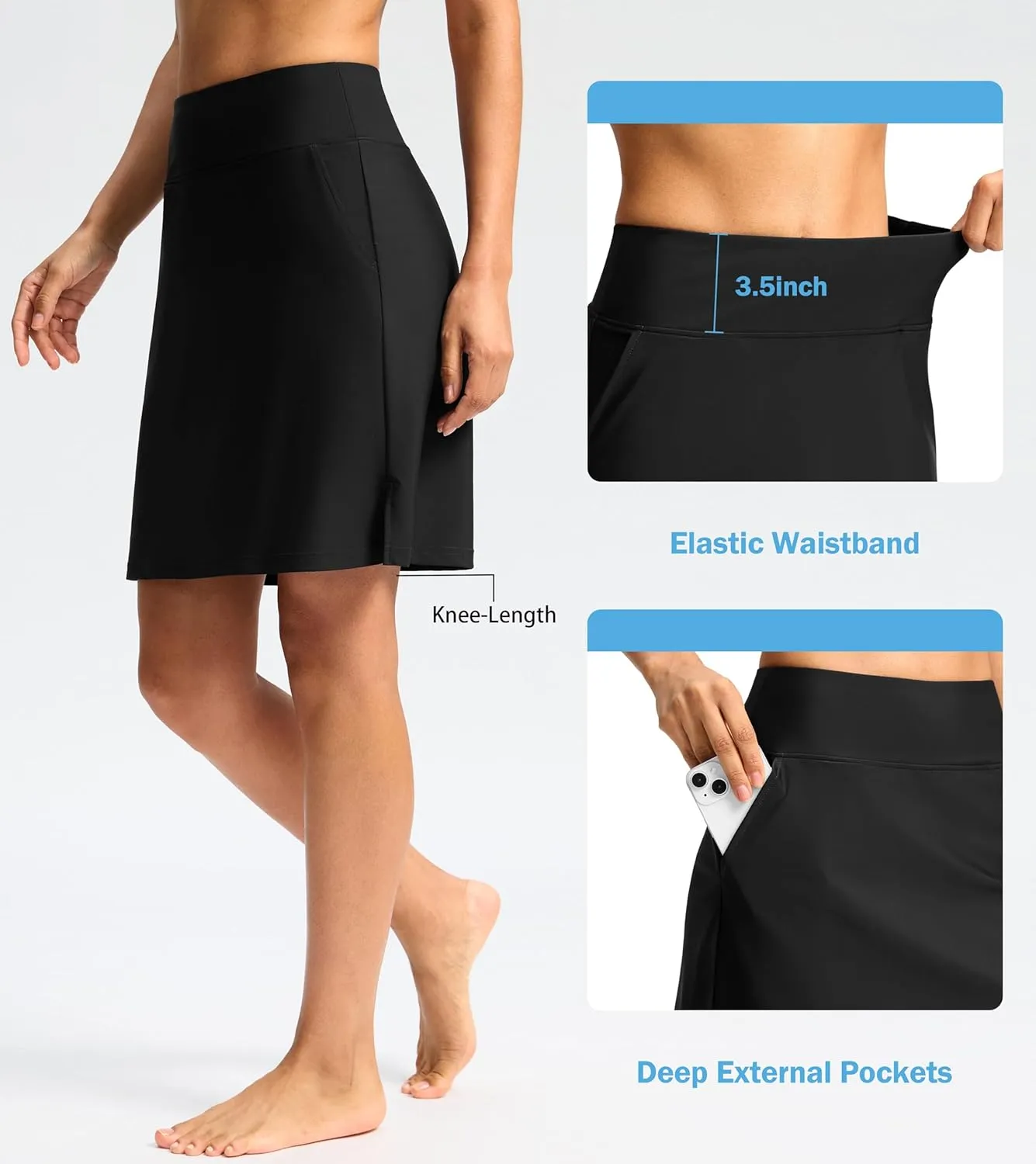 Viodia Women's 20" Long Swim Skirt Skort High Waisted Modest Bathing Suit Swimsuit Bottoms Beach Tankini Bikini with Skirt