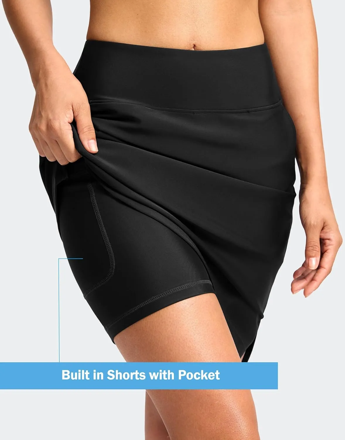 Viodia Women's 20" Long Swim Skirt Skort High Waisted Modest Bathing Suit Swimsuit Bottoms Beach Tankini Bikini with Skirt