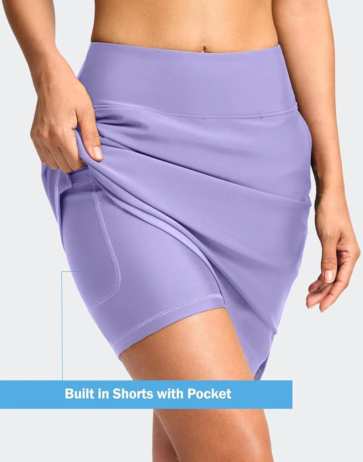 Viodia Women's 20" Long Swim Skirt Skort High Waisted Modest Bathing Suit Swimsuit Bottoms Beach Tankini Bikini with Skirt