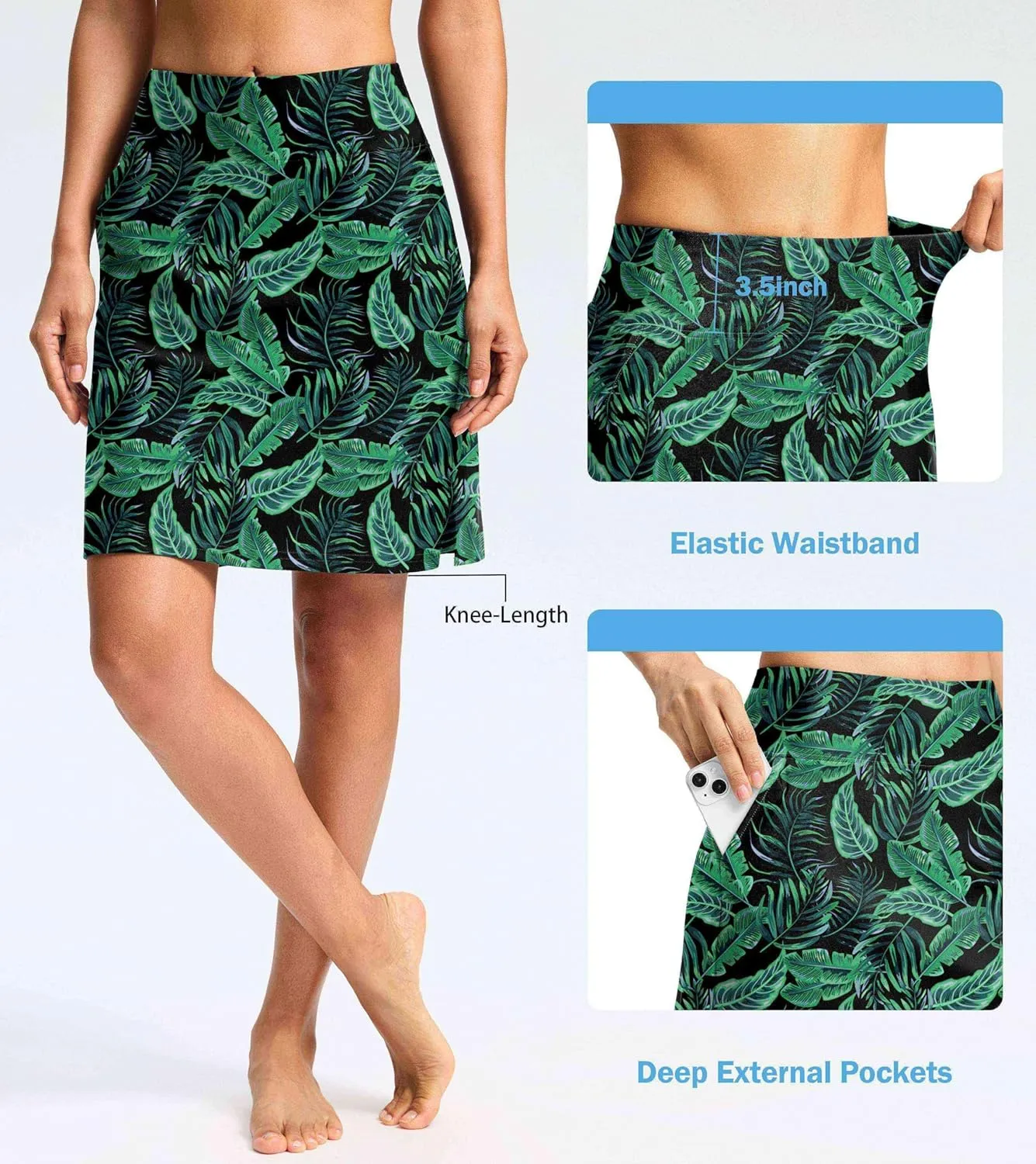 Viodia Women's 20" Long Swim Skirt Skort High Waisted Modest Bathing Suit Swimsuit Bottoms Beach Tankini Bikini with Skirt