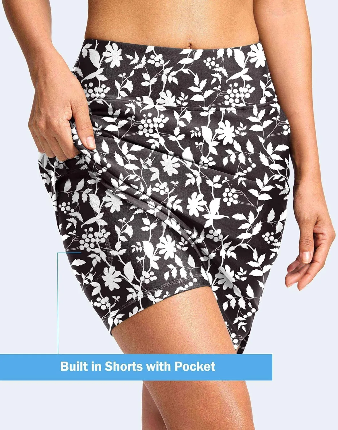 Viodia Women's 20" Long Swim Skirt Skort High Waisted Modest Bathing Suit Swimsuit Bottoms Beach Tankini Bikini with Skirt