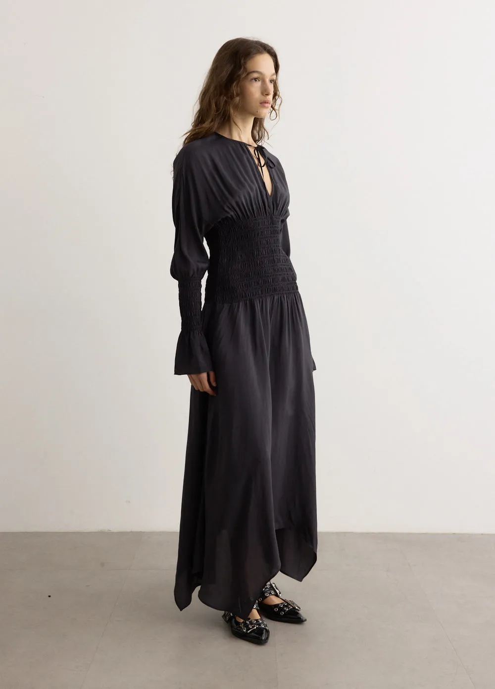 Viscose Habotai Smock Midi Dress