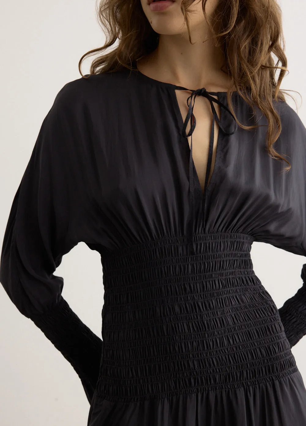 Viscose Habotai Smock Midi Dress