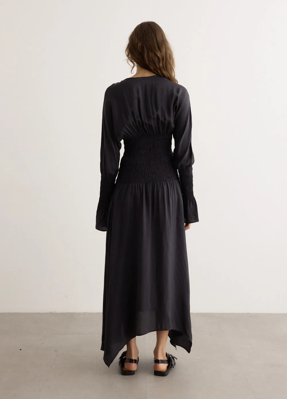 Viscose Habotai Smock Midi Dress
