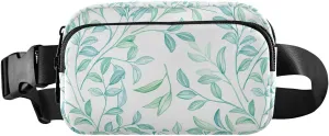 Watercolor Leaf Branch Teal Fanny Packs for Women Girl Crossbody Bags Everywhere Belt Bag with Adjustable Strap Fashion Waist Pack for Travel Running Workout