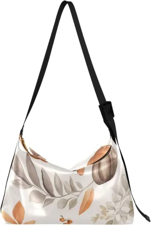 Watercolor Pumpkin Leaf Tote Bag for Women Large Hobo Bags Leather Crossbody Bags Leather Hobo Bags with Adjustable Strap for Travel Women