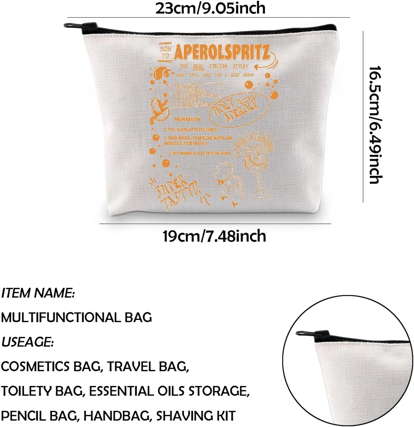 WCGXKO Aperol Spritz Themed Multifunctional Pouch - Orange Makeup Bag - Travel, Makeup - Women