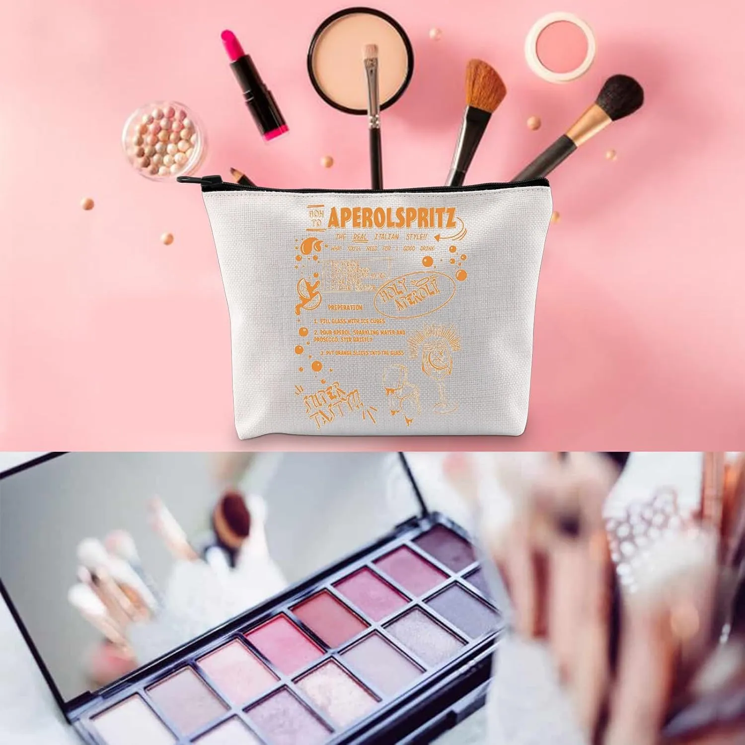 WCGXKO Aperol Spritz Themed Multifunctional Pouch - Orange Makeup Bag - Travel, Makeup - Women