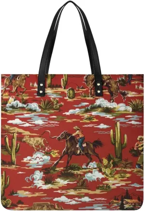 Western Country Rustic Cowgirl Cowboy Horse Riding Women Tote Bags Top Handle Satchel Handbags PU Faux Leather Tassel Shoulder Purse