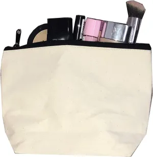 White Canvas Zippered Cosmetic Makeup Bags Travel Organizer Toiletry Dopp Kits (1, Size 4: 10" W x 7" x 3"D)