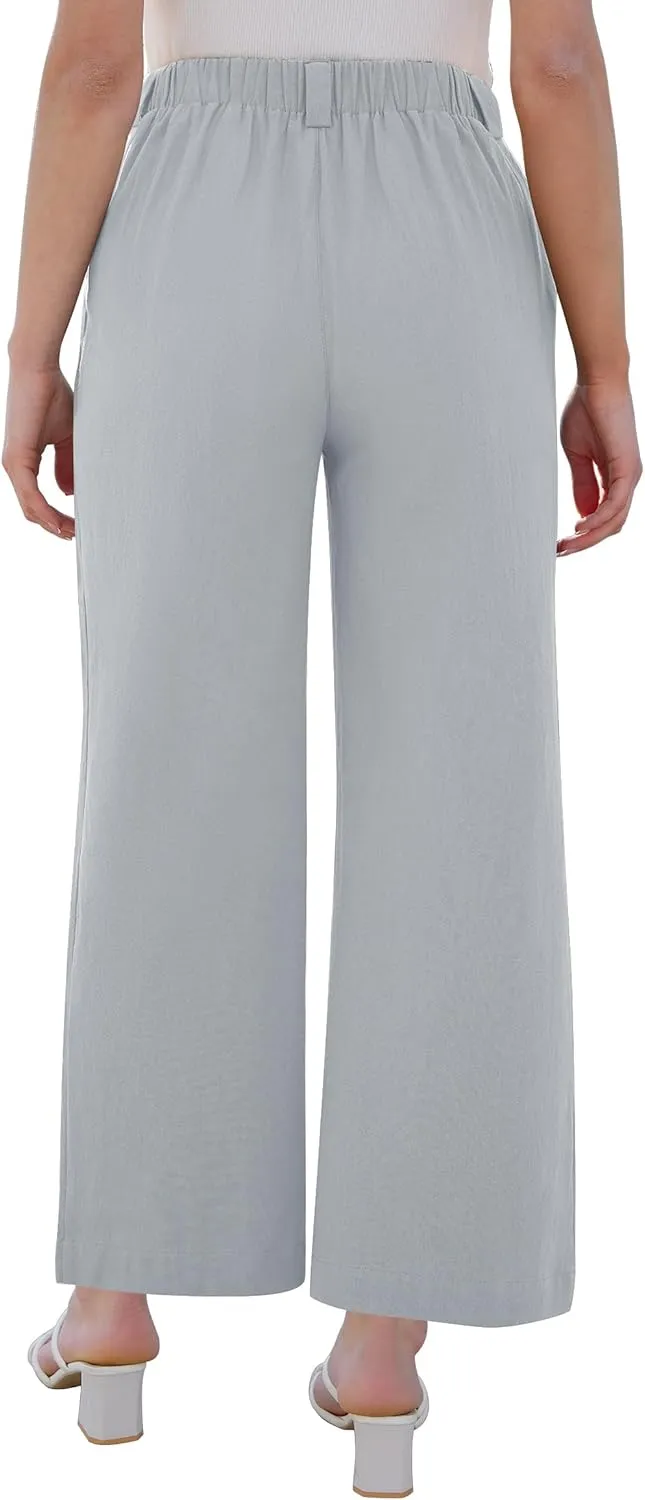 Wide Leg Pants for Women Elastic High Waisted Palazzo Pants Straight Leg Flowy Casual Work Trousers with Pockets