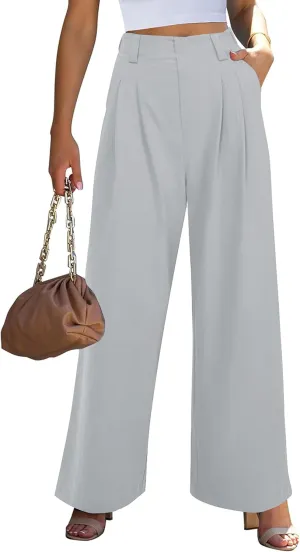 Wide Leg Pants for Women Elastic High Waisted Palazzo Pants Straight Leg Flowy Casual Work Trousers with Pockets