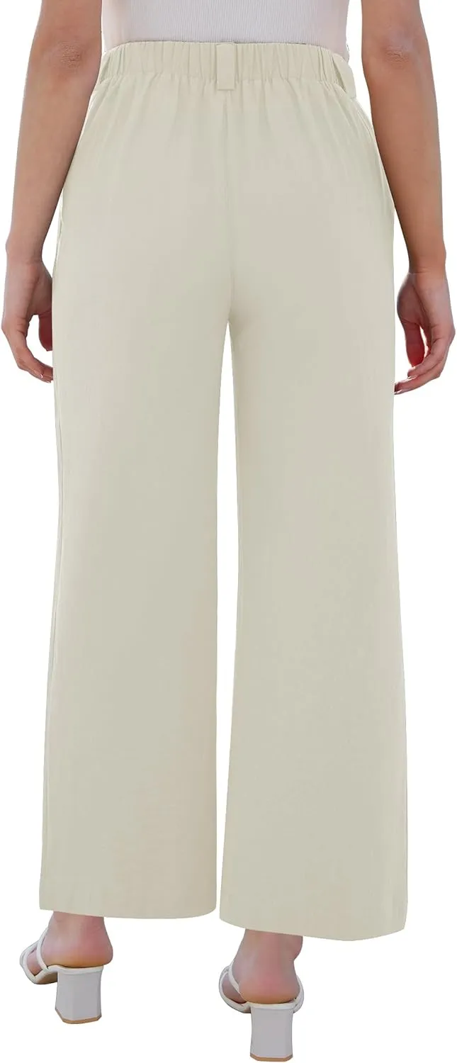 Wide Leg Pants for Women Elastic High Waisted Palazzo Pants Straight Leg Flowy Casual Work Trousers with Pockets