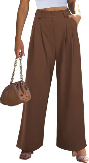 Wide Leg Pants for Women Elastic High Waisted Palazzo Pants Straight Leg Flowy Casual Work Trousers with Pockets