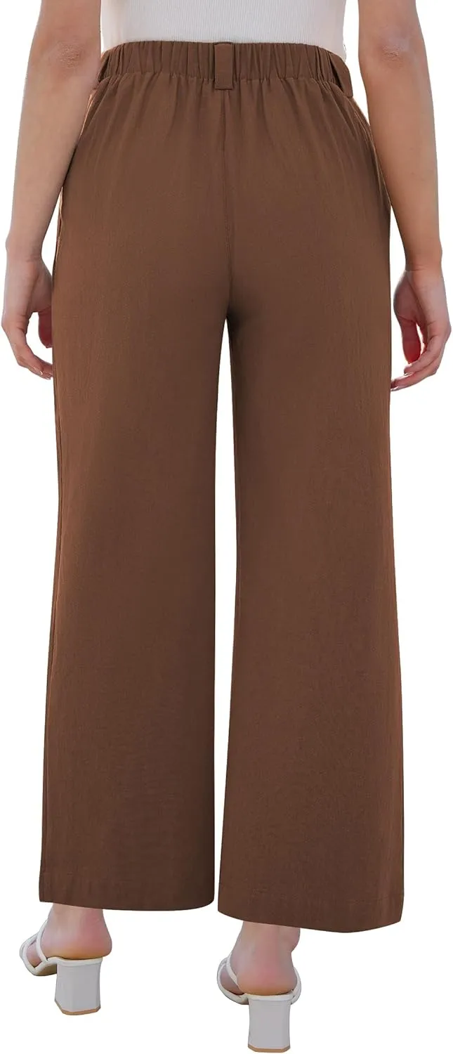 Wide Leg Pants for Women Elastic High Waisted Palazzo Pants Straight Leg Flowy Casual Work Trousers with Pockets