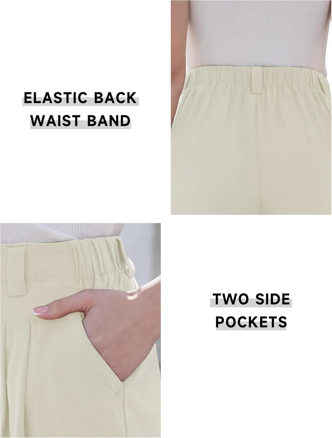 Wide Leg Pants for Women Elastic High Waisted Palazzo Pants Straight Leg Flowy Casual Work Trousers with Pockets