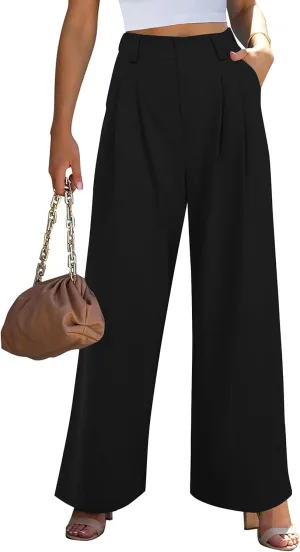 Wide Leg Pants for Women Elastic High Waisted Palazzo Pants Straight Leg Flowy Casual Work Trousers with Pockets