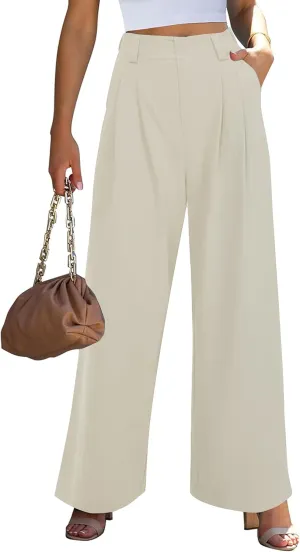 Wide Leg Pants for Women Elastic High Waisted Palazzo Pants Straight Leg Flowy Casual Work Trousers with Pockets