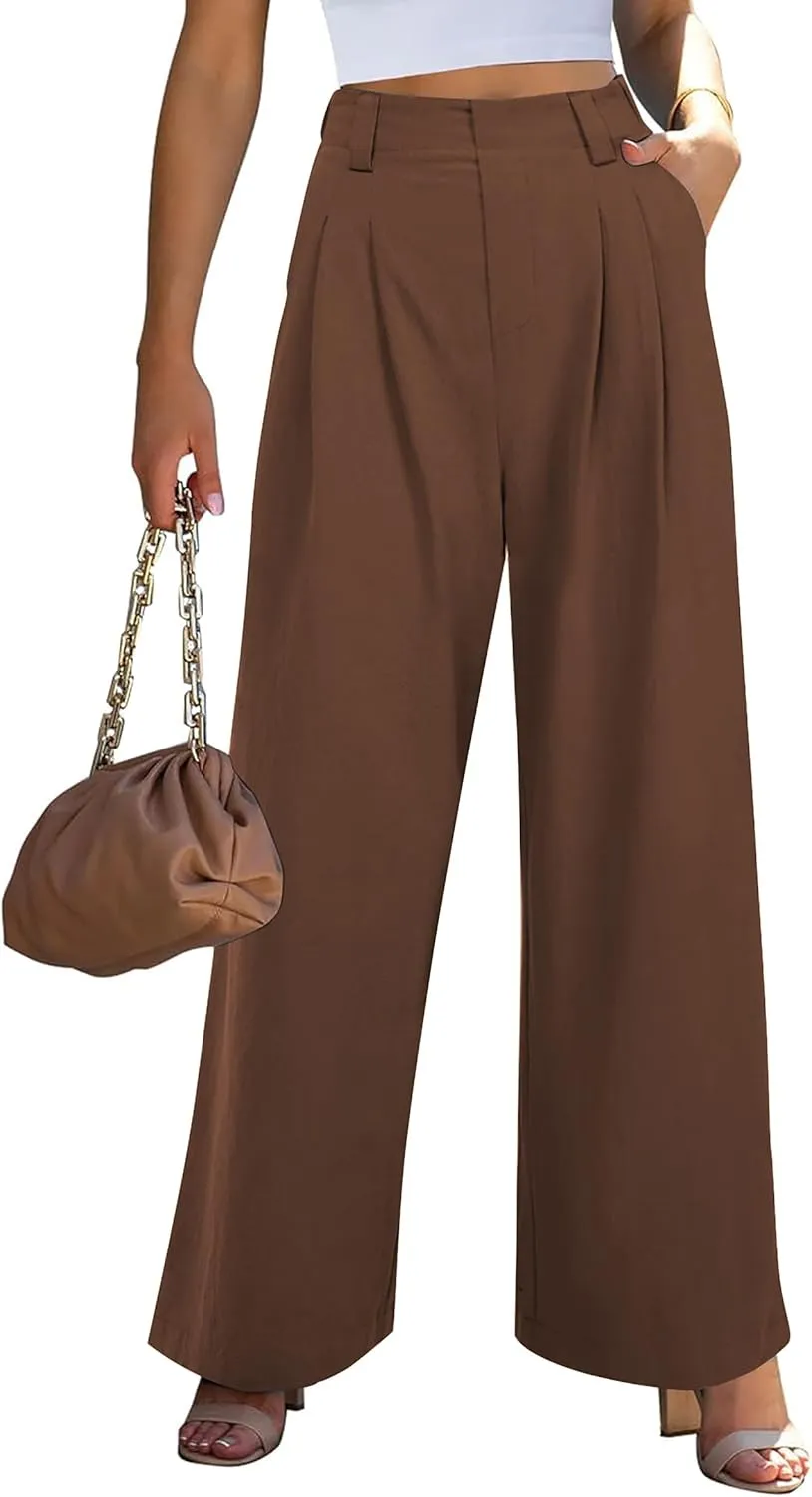 Wide Leg Pants for Women Elastic High Waisted Palazzo Pants Straight Leg Flowy Casual Work Trousers with Pockets