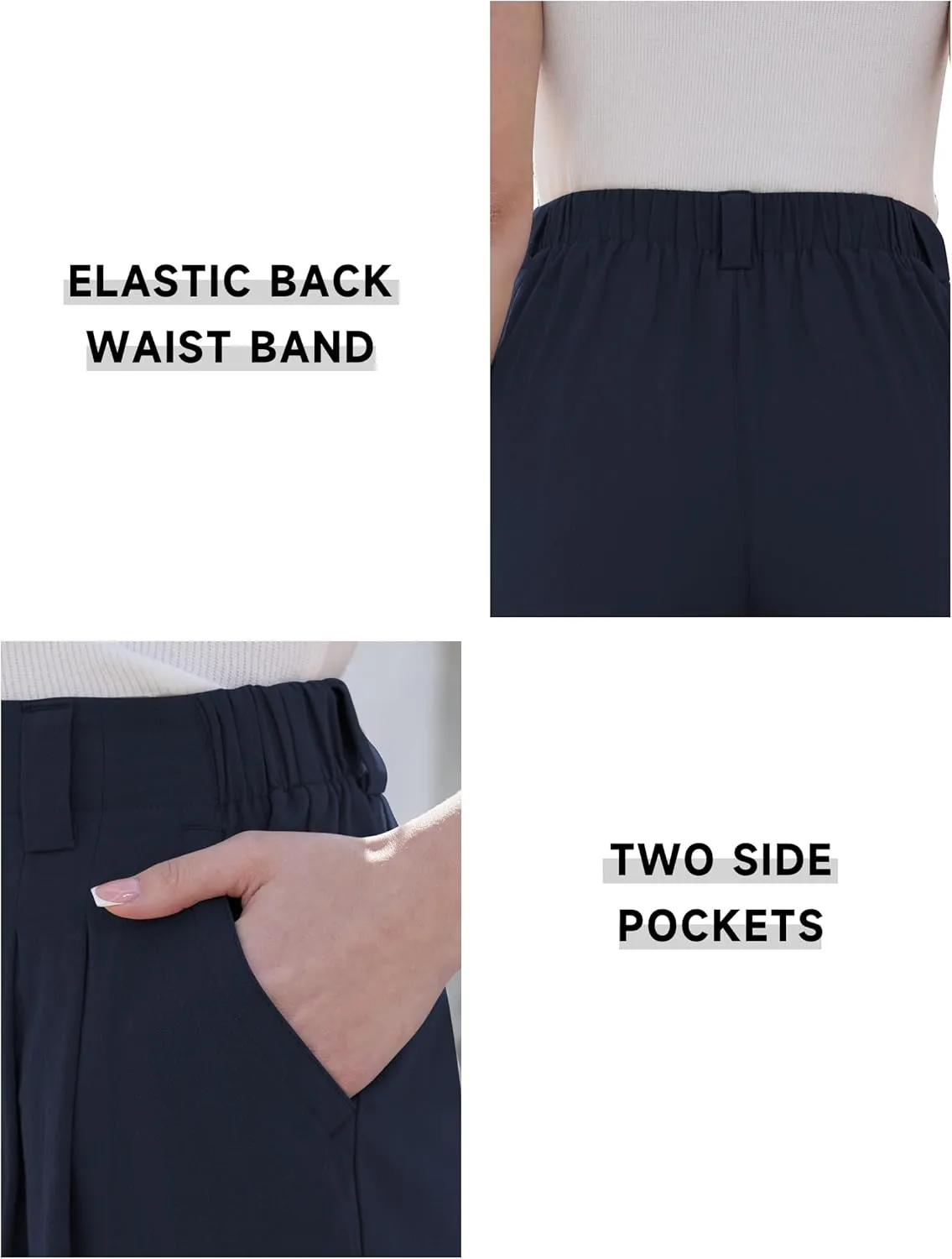 Wide Leg Pants for Women Elastic High Waisted Palazzo Pants Straight Leg Flowy Casual Work Trousers with Pockets