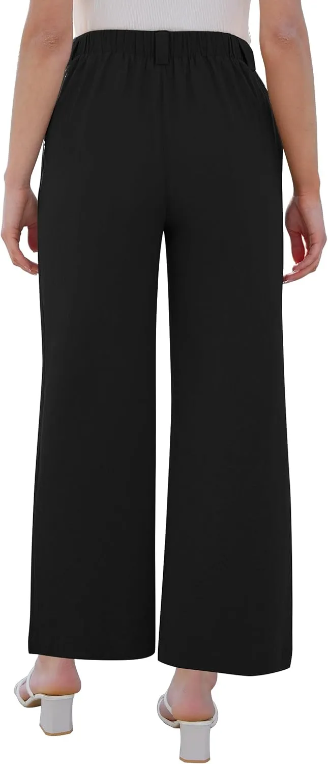 Wide Leg Pants for Women Elastic High Waisted Palazzo Pants Straight Leg Flowy Casual Work Trousers with Pockets