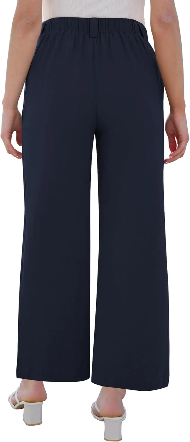 Wide Leg Pants for Women Elastic High Waisted Palazzo Pants Straight Leg Flowy Casual Work Trousers with Pockets