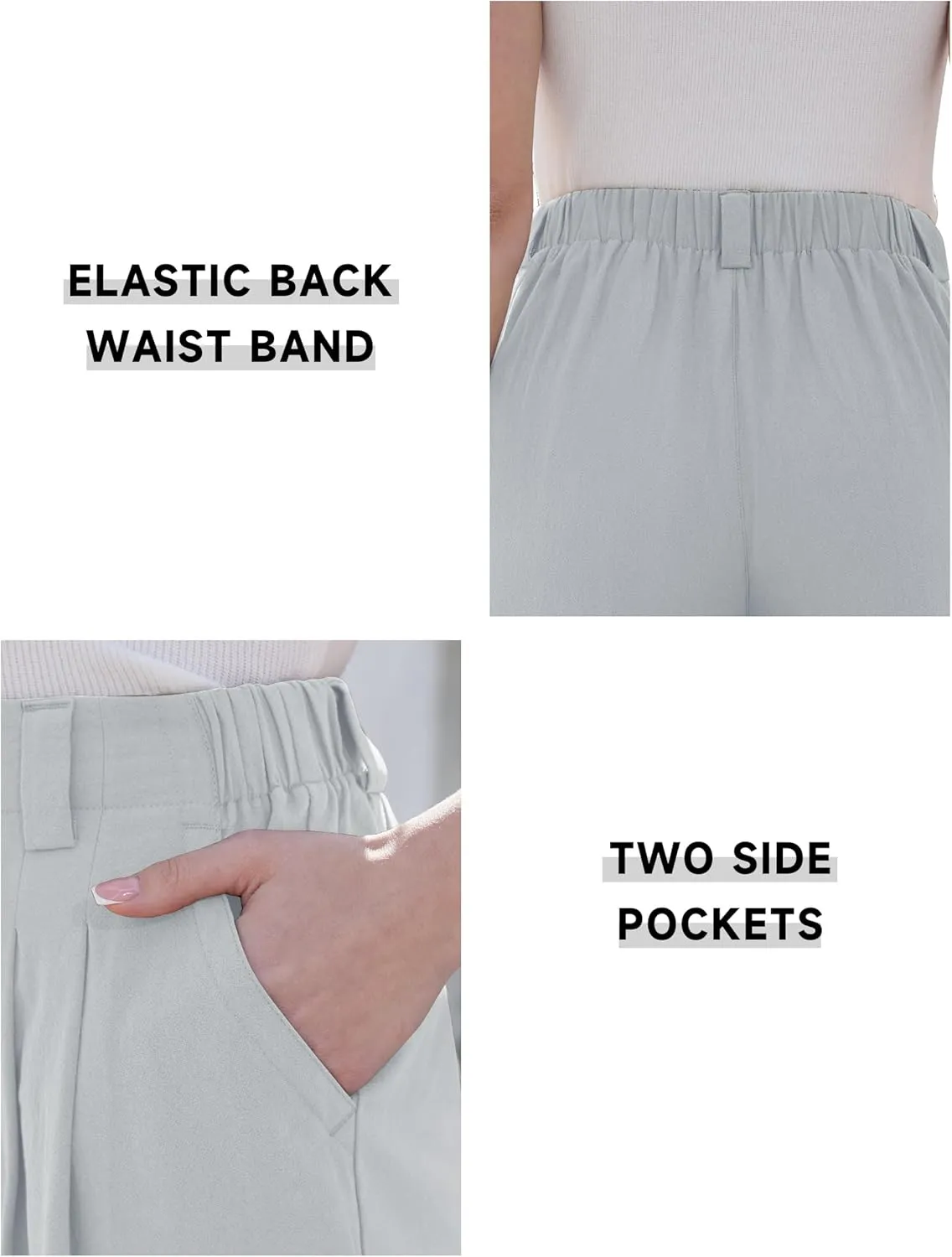 Wide Leg Pants for Women Elastic High Waisted Palazzo Pants Straight Leg Flowy Casual Work Trousers with Pockets