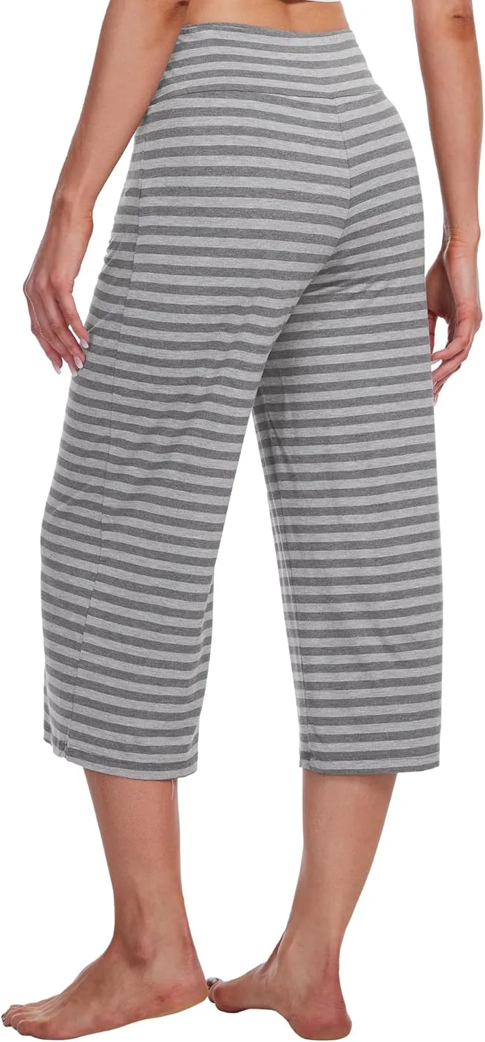 WiWi Women's Capri Pajama Pants Viscose from Bamboo Lounge Casual Bottoms Capris with Drawstring S-XXL