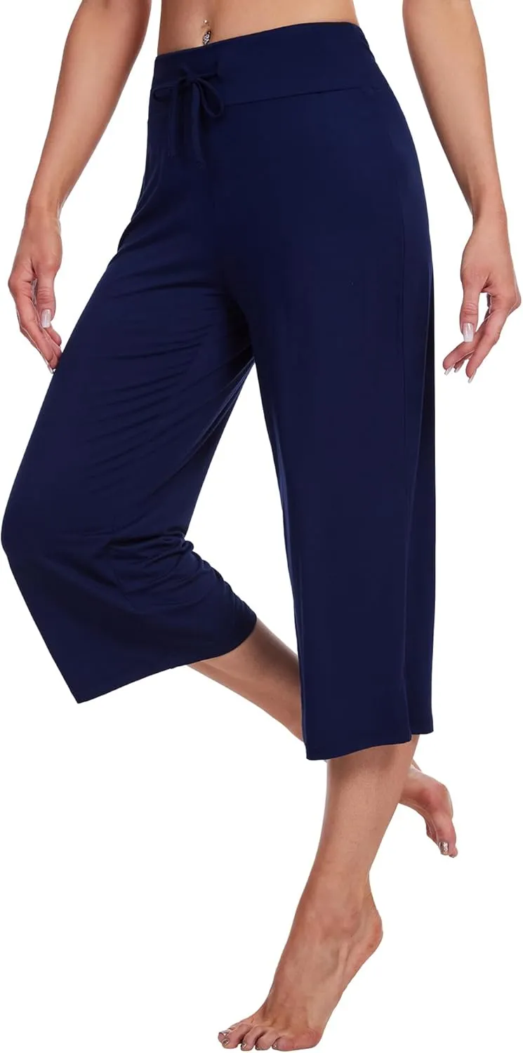 WiWi Women's Capri Pajama Pants Viscose from Bamboo Lounge Casual Bottoms Capris with Drawstring S-XXL