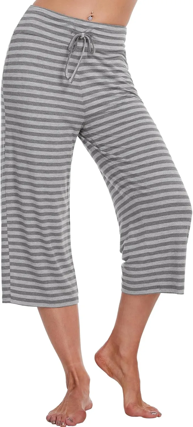 WiWi Women's Capri Pajama Pants Viscose from Bamboo Lounge Casual Bottoms Capris with Drawstring S-XXL