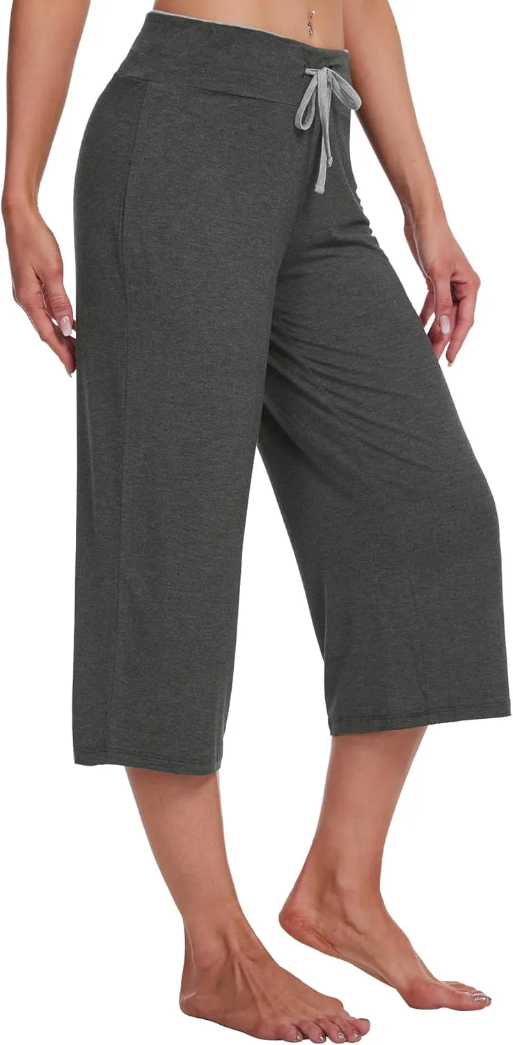 WiWi Women's Capri Pajama Pants Viscose from Bamboo Lounge Casual Bottoms Capris with Drawstring S-XXL