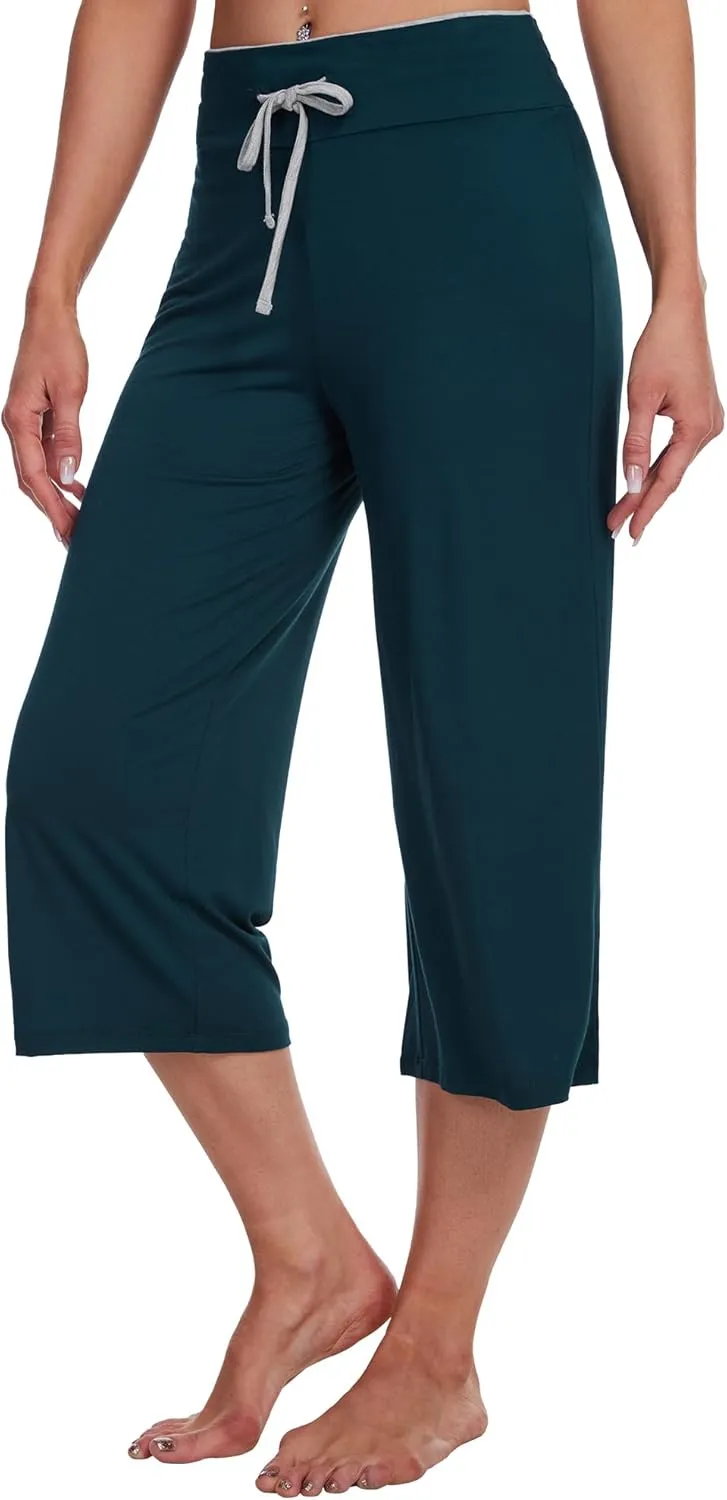 WiWi Women's Capri Pajama Pants Viscose from Bamboo Lounge Casual Bottoms Capris with Drawstring S-XXL