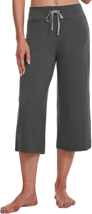 WiWi Women's Capri Pajama Pants Viscose from Bamboo Lounge Casual Bottoms Capris with Drawstring S-XXL
