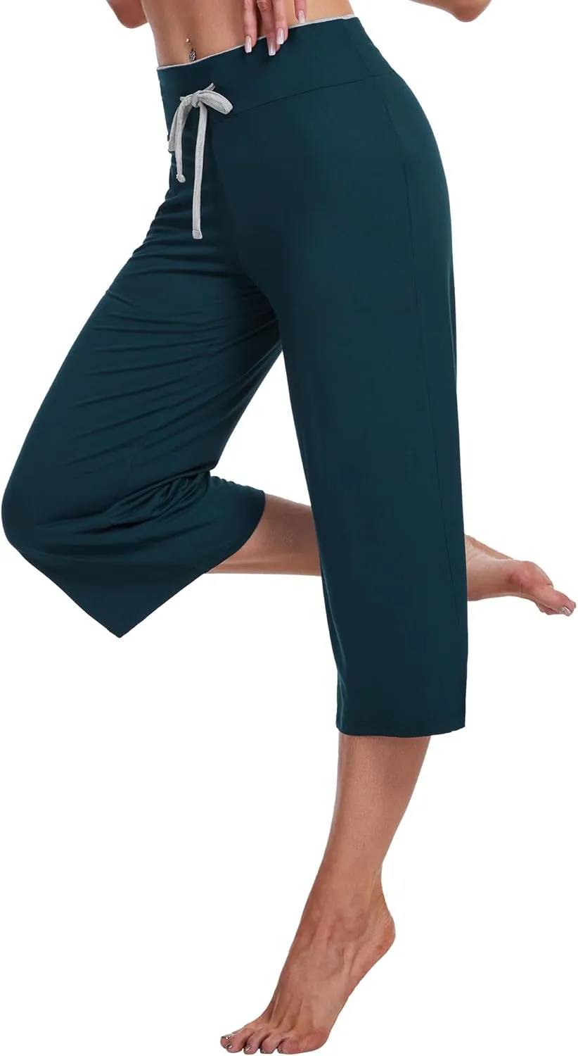 WiWi Women's Capri Pajama Pants Viscose from Bamboo Lounge Casual Bottoms Capris with Drawstring S-XXL