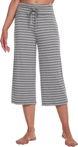 WiWi Women's Capri Pajama Pants Viscose from Bamboo Lounge Casual Bottoms Capris with Drawstring S-XXL