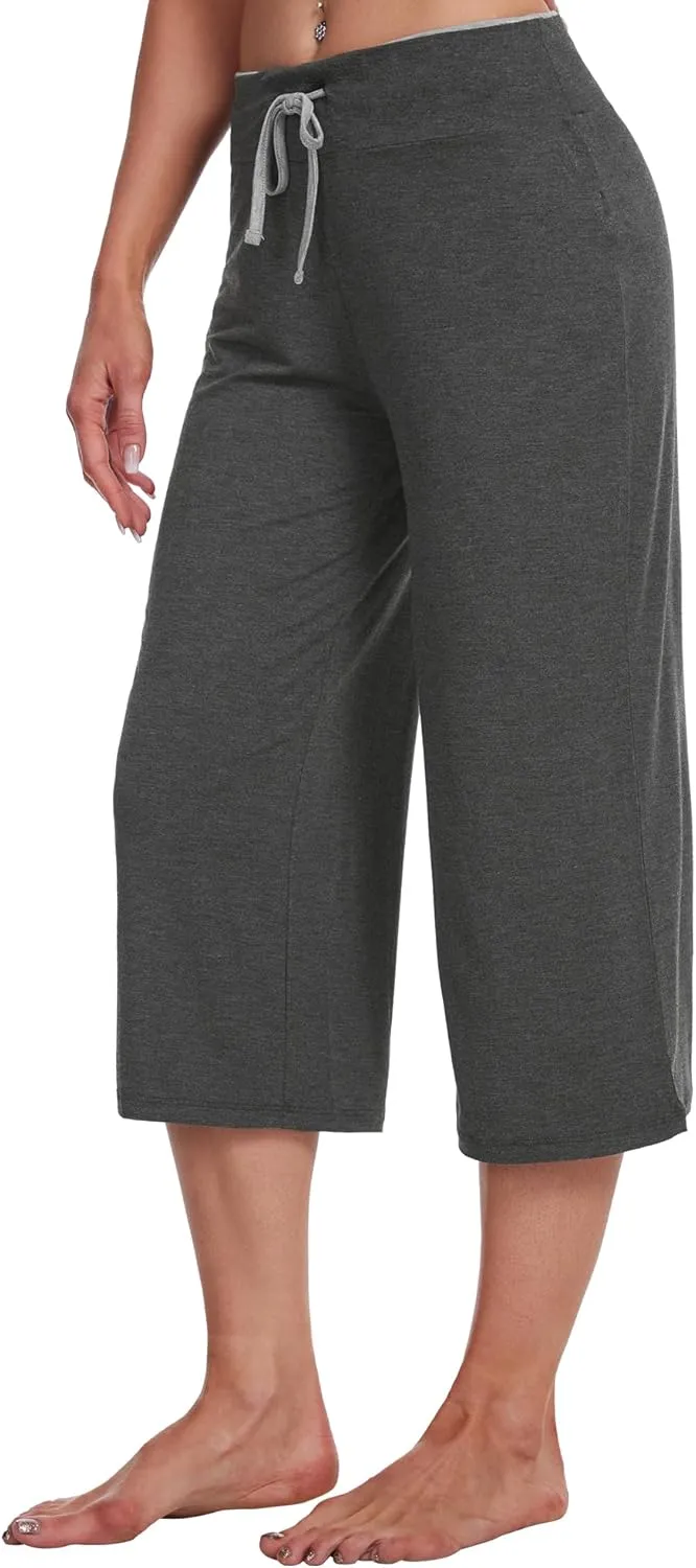 WiWi Women's Capri Pajama Pants Viscose from Bamboo Lounge Casual Bottoms Capris with Drawstring S-XXL