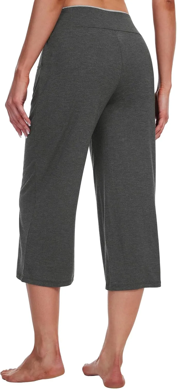 WiWi Women's Capri Pajama Pants Viscose from Bamboo Lounge Casual Bottoms Capris with Drawstring S-XXL