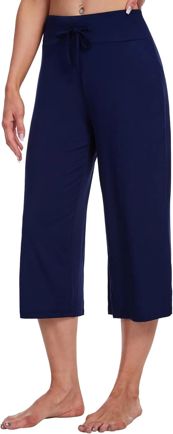 WiWi Women's Capri Pajama Pants Viscose from Bamboo Lounge Casual Bottoms Capris with Drawstring S-XXL