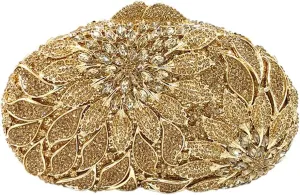 Women Floral Rhinestone Clutch Purse Elegant Leaves Crystal Evening Bag Handbag for Engagement Wedding Anniversary