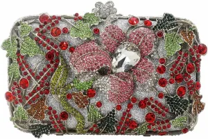 Women Gorgeous Floral Diamond Evening Bag Flower Rhinestone Handbags Shining Clutch Purses for Cocktail Party Prom