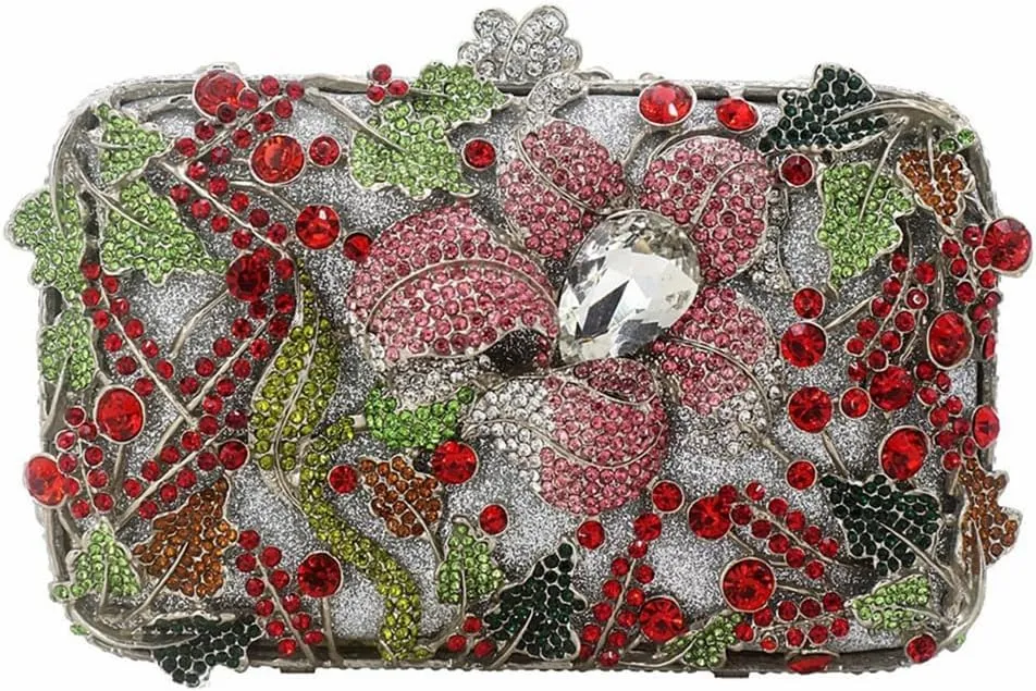 Women Gorgeous Floral Diamond Evening Bag Flower Rhinestone Handbags Shining Clutch Purses for Cocktail Party Prom
