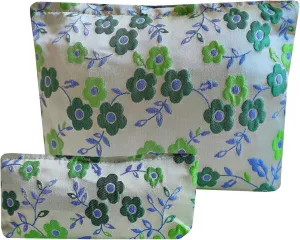 Women Makeup Bag -Floral Cosmetic Bag and Cosmetic Brush Bag Set of Two,Fashion Cosmetic Organizer,Sister Gift,Large Capacity Travel Toiletry Bag(Green Flower)