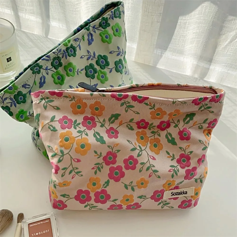 Women Makeup Bag -Floral Cosmetic Bag and Cosmetic Brush Bag Set of Two,Fashion Cosmetic Organizer,Sister Gift,Large Capacity Travel Toiletry Bag(Pink Flower)