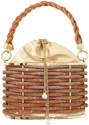 Women Rhinestone Evening Clutch Sparkly: multifunctional Handmade bucket bag spiral pattern crystal handbag crossbody bag