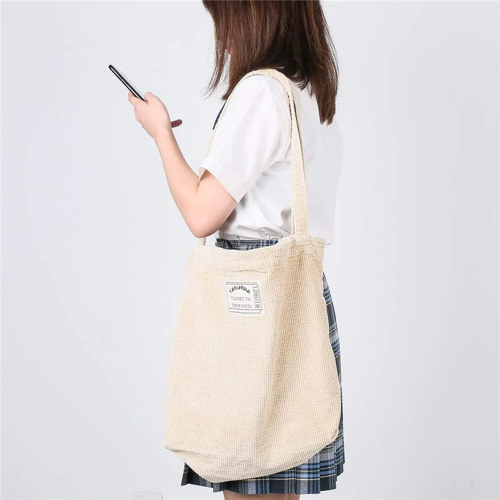 Women Shoulder Handbags Casual Hobo Bags Corduroy Shopper Tote Bag