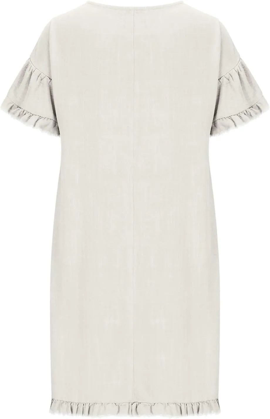 Women Summer Dress Plus Size Round Neck Ruffle Short Sleeve Modest Frayed Dresses Casual Fashion Loose Mini Dress