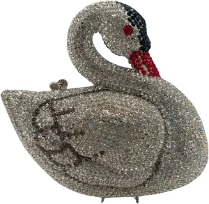 Women Swan Rhinestone Evening Bag Glitter Crystal Clutch Purse Elegant Handbag for Wedding Engagement Date